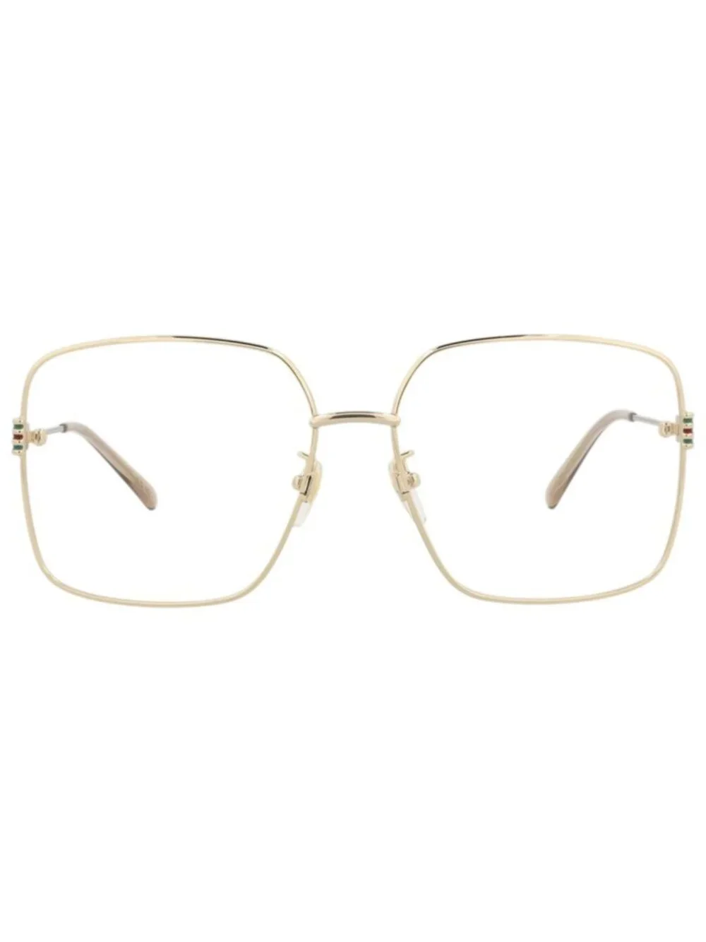New Gucci Women's Eyeglasses Square Rectangle Metal Frame Gold Gold Transparent